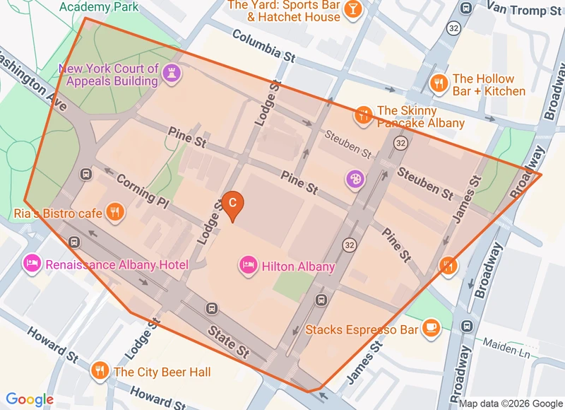 Map of the Downtown game zone in Albany