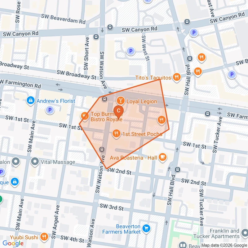 Map of the Downtown Beaverton game zone in Beaverton