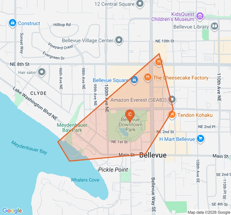 Map of the Downtown game zone in Bellevue