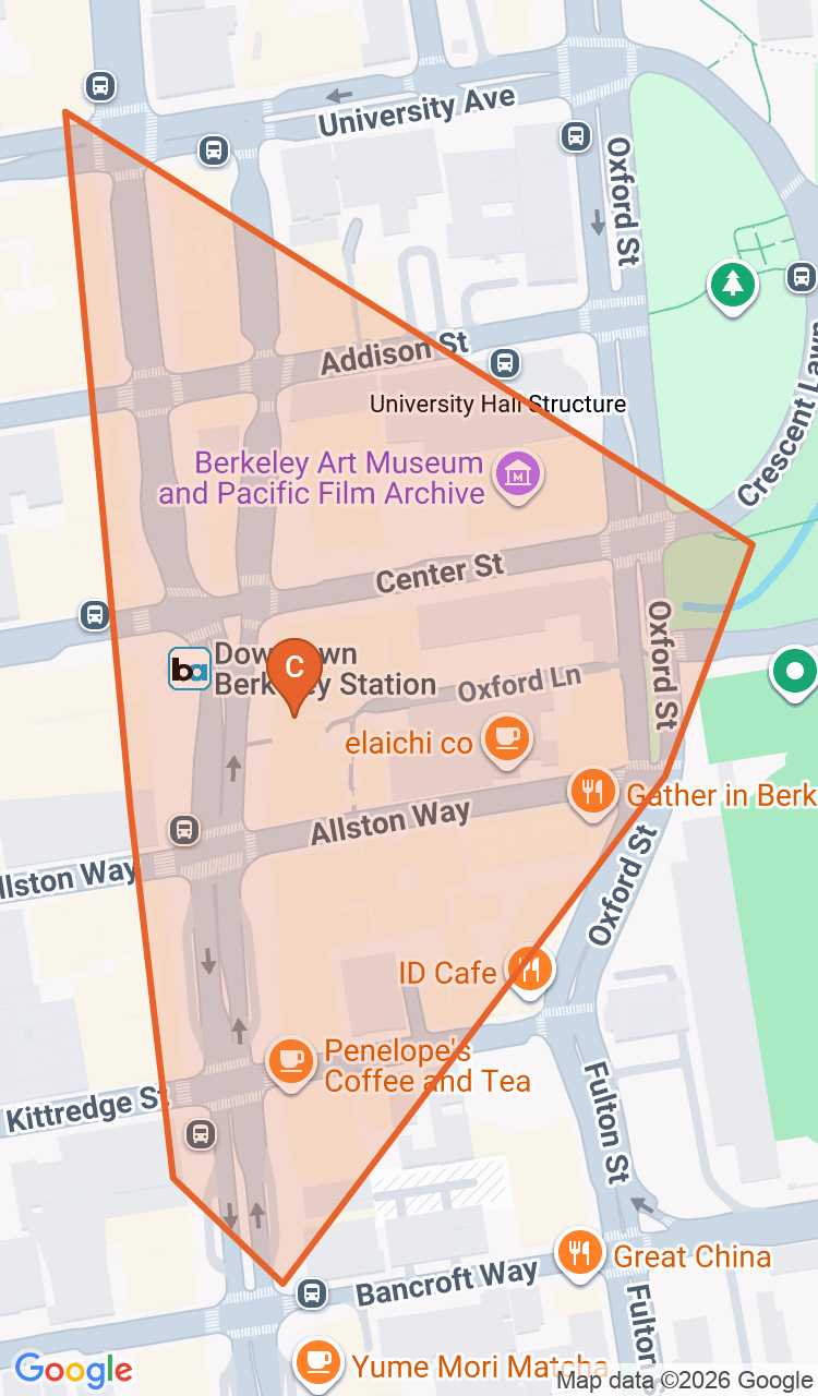 Map of the Downtown Berkeley game zone in Berkeley