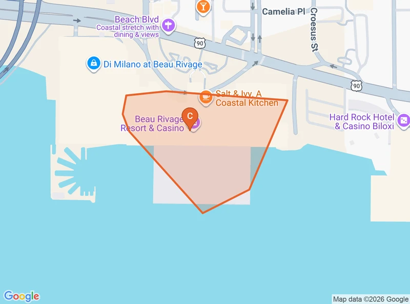 Map of the Beachfront Resorts game zone in Biloxi