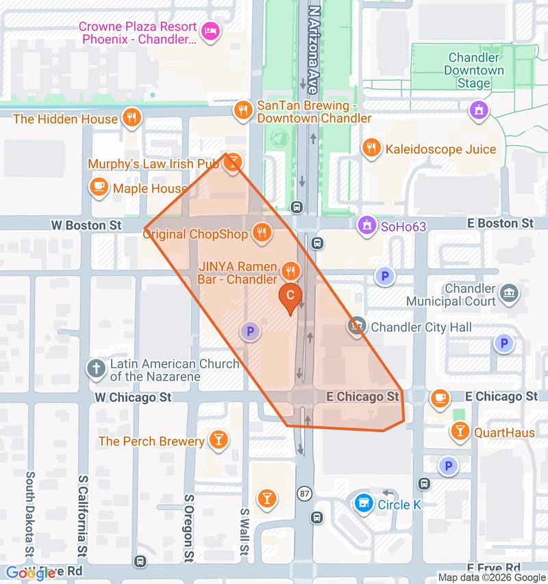 Map of the Downtown game zone in Chandler