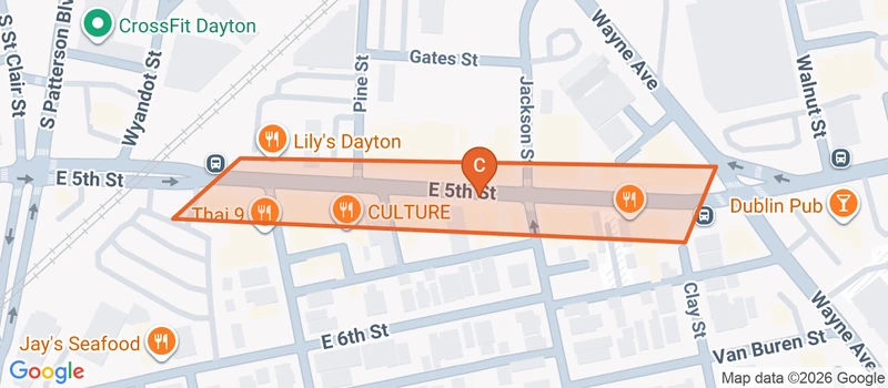 Map of the Oregon District game zone in Dayton