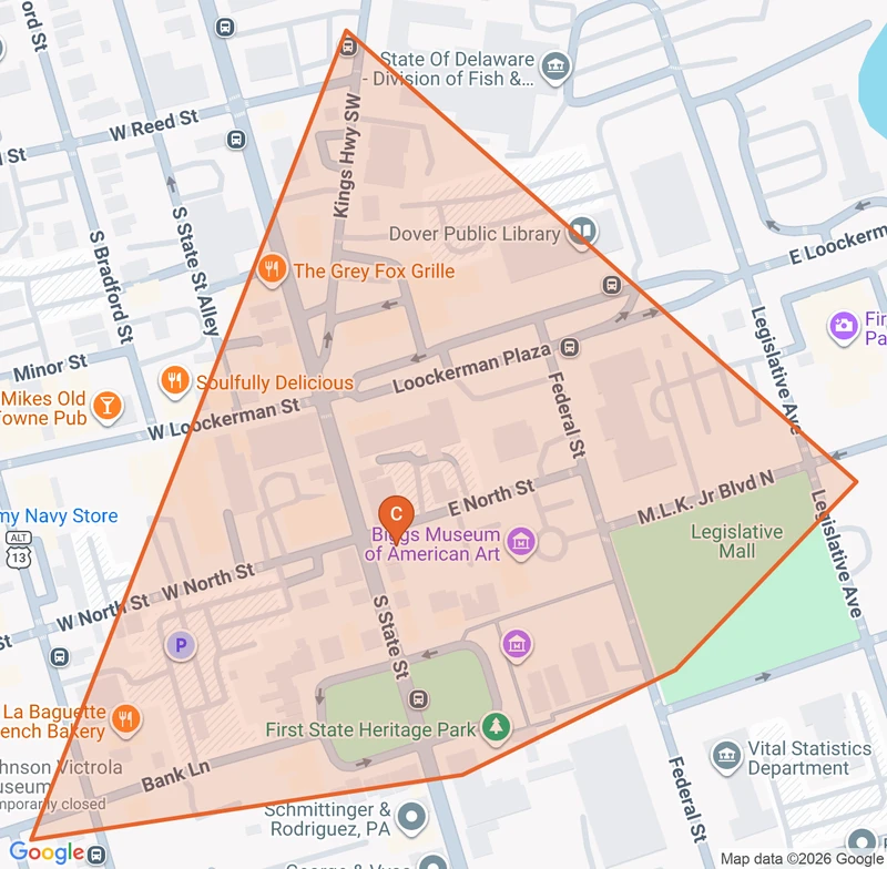 Map of the Downtown Dover game zone in Dover