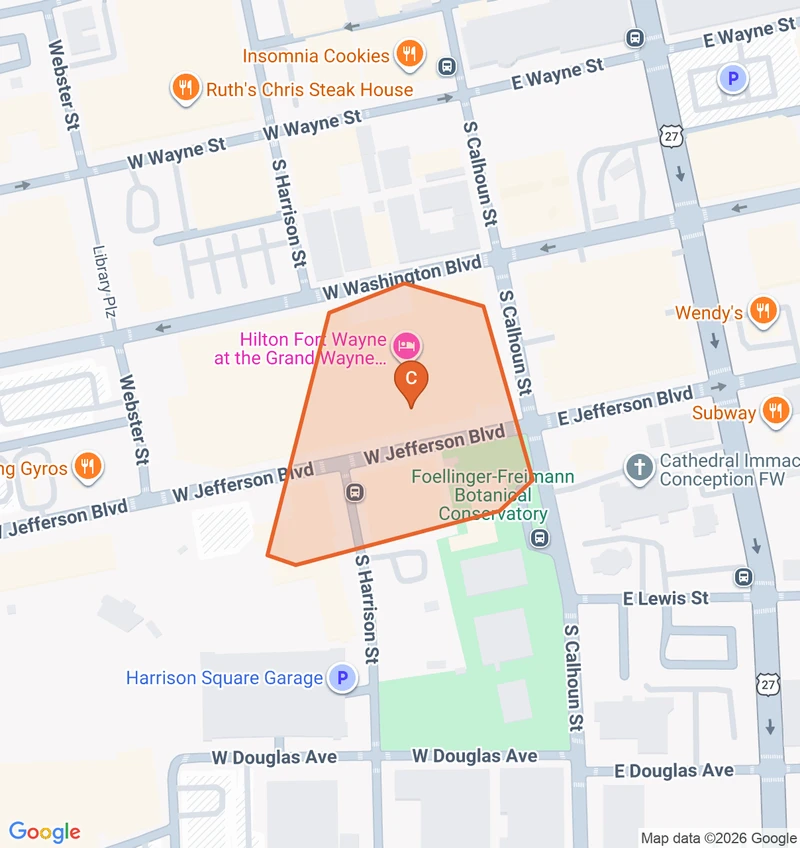 Map of the Downtown Convention Center Area game zone in Fort Wayne