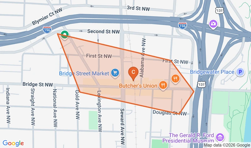 Map of the Bridge Street District game zone in Grand Rapids