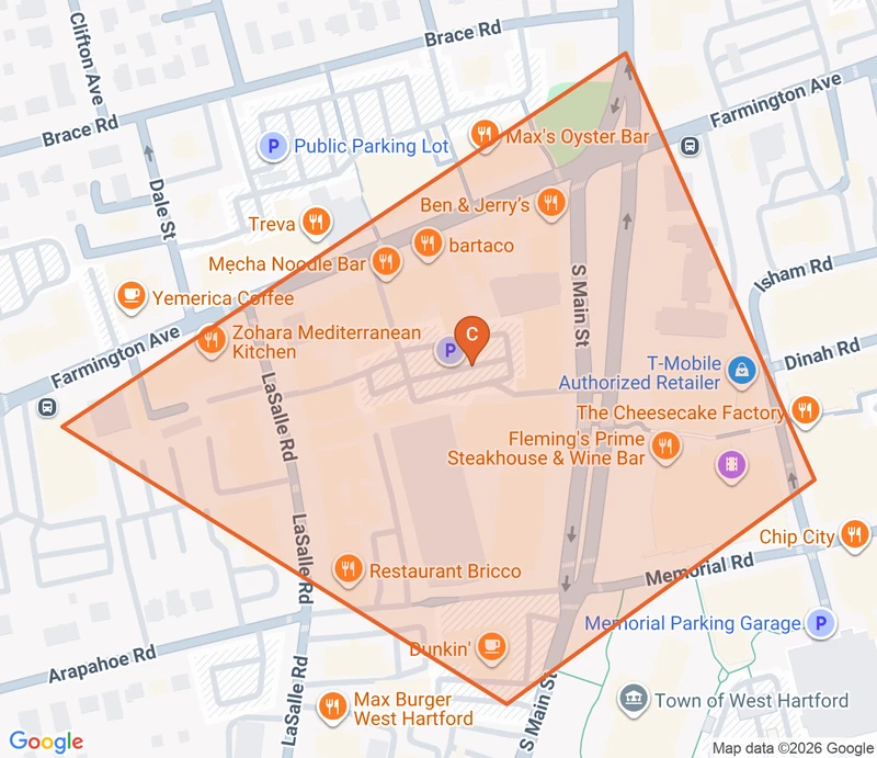 Map of the West Hartford game zone in Hartford