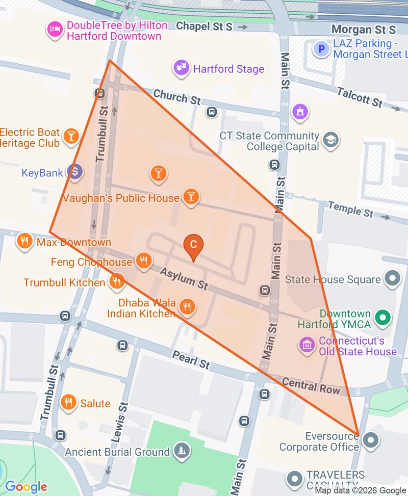 Map of the Downtown game zone in Hartford