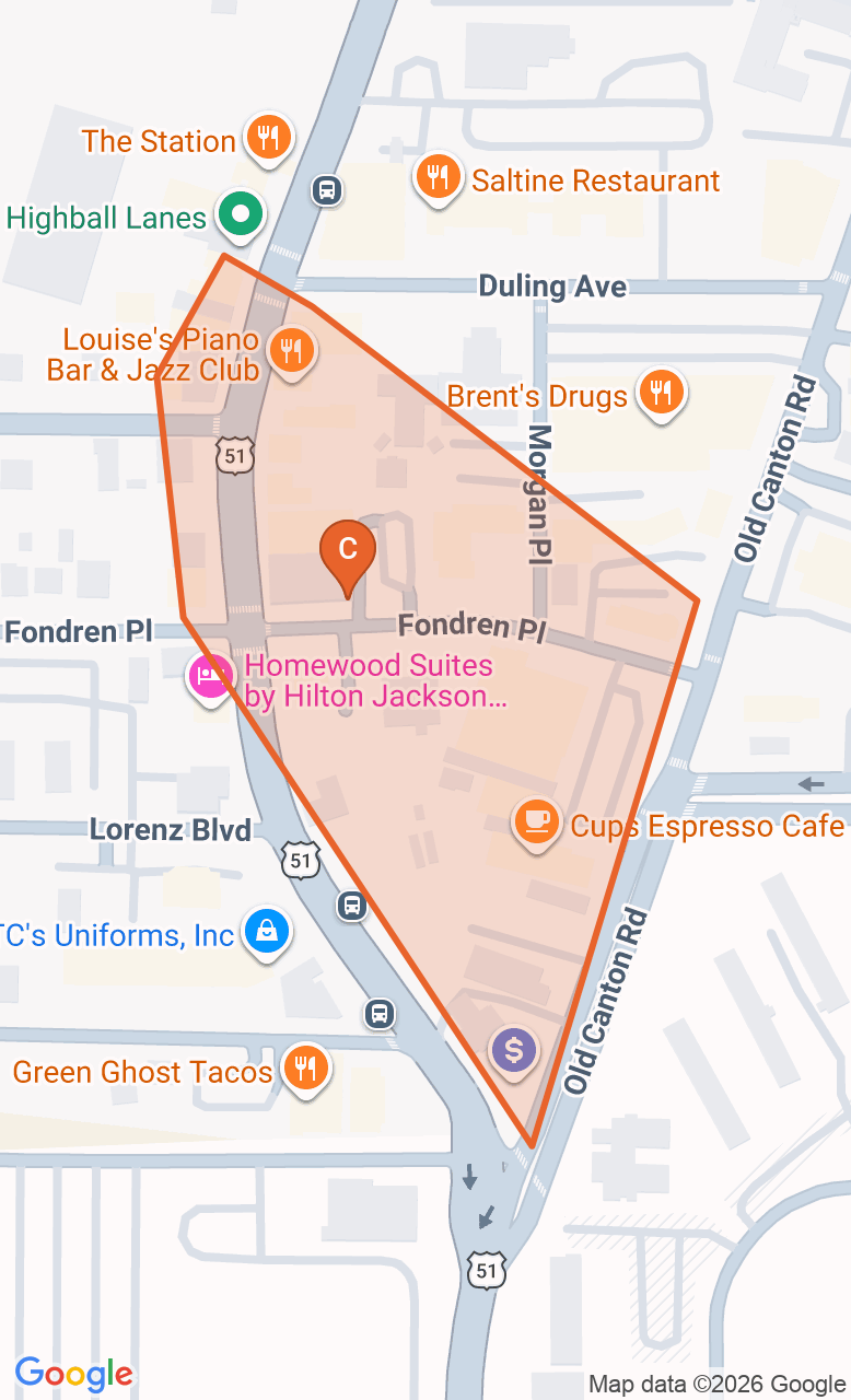 Map of the Fondren game zone in Jackson