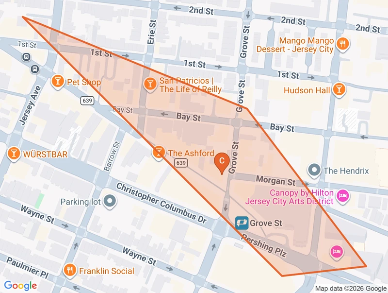 Map of the Downtown game zone in Jersey City