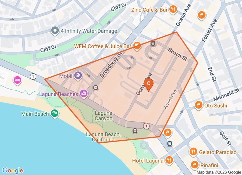 Map of the Laguna Beach game zone in Orange County