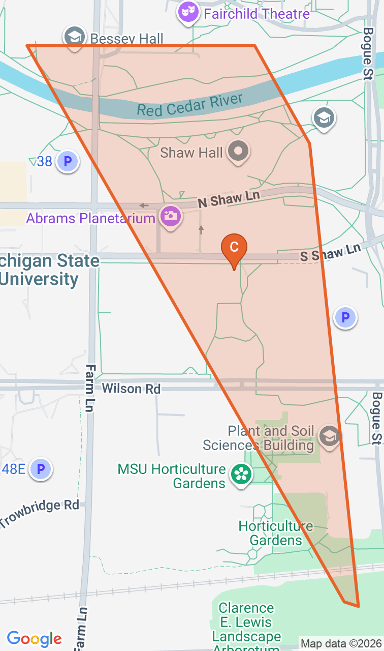 Map of the Michigan State University game zone in East Lansing
