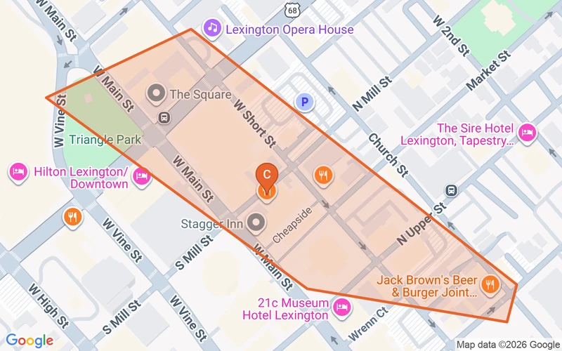 Map of the Downtown Lexington game zone in Lexington