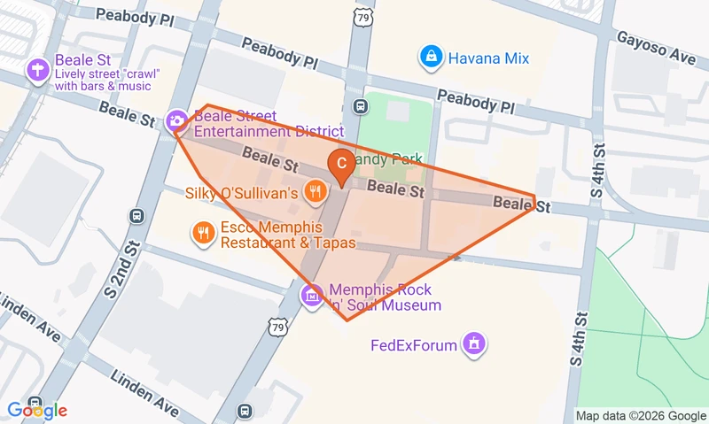 Map of the Beale Street game zone in Memphis