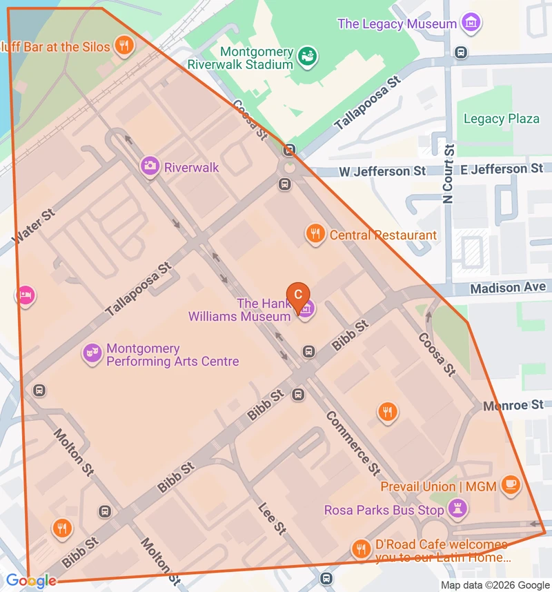 Map of the Downtown game zone in Montgomery