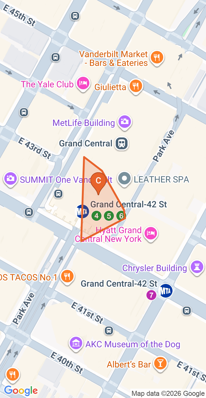 Map of the Grand Central & Midtown East game zone in New York City