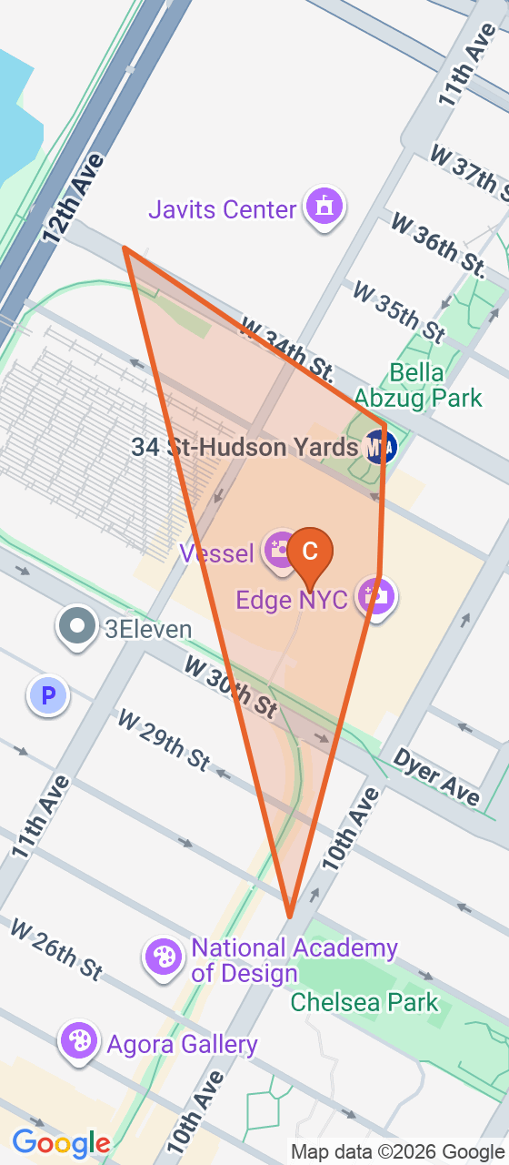 Map of the Hudson Yards game zone in New York City