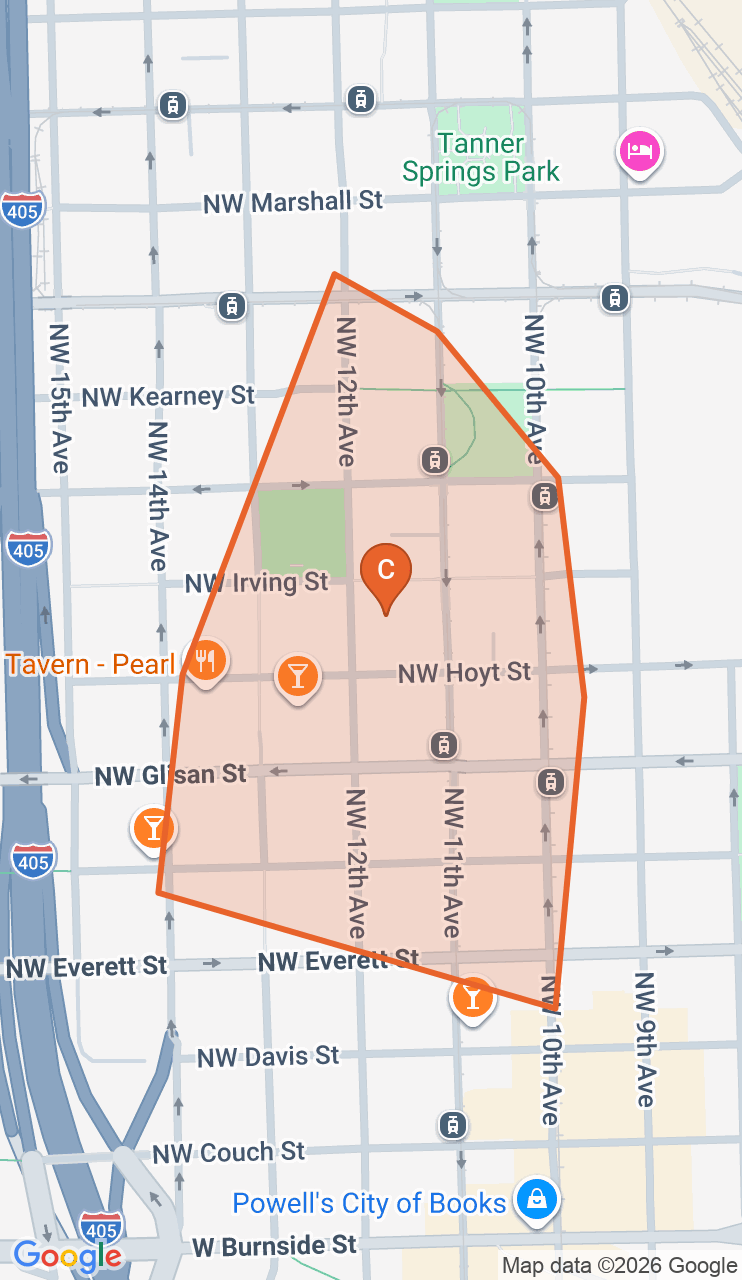 Map of the Pearl District game zone in Portland