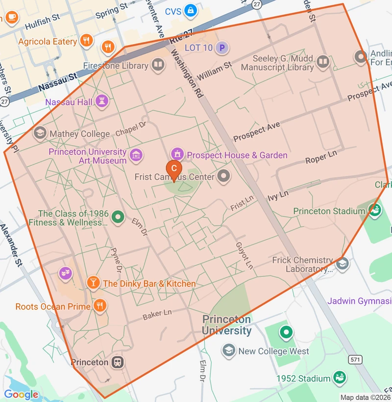 Map of the Princeton University Campus game zone in Princeton