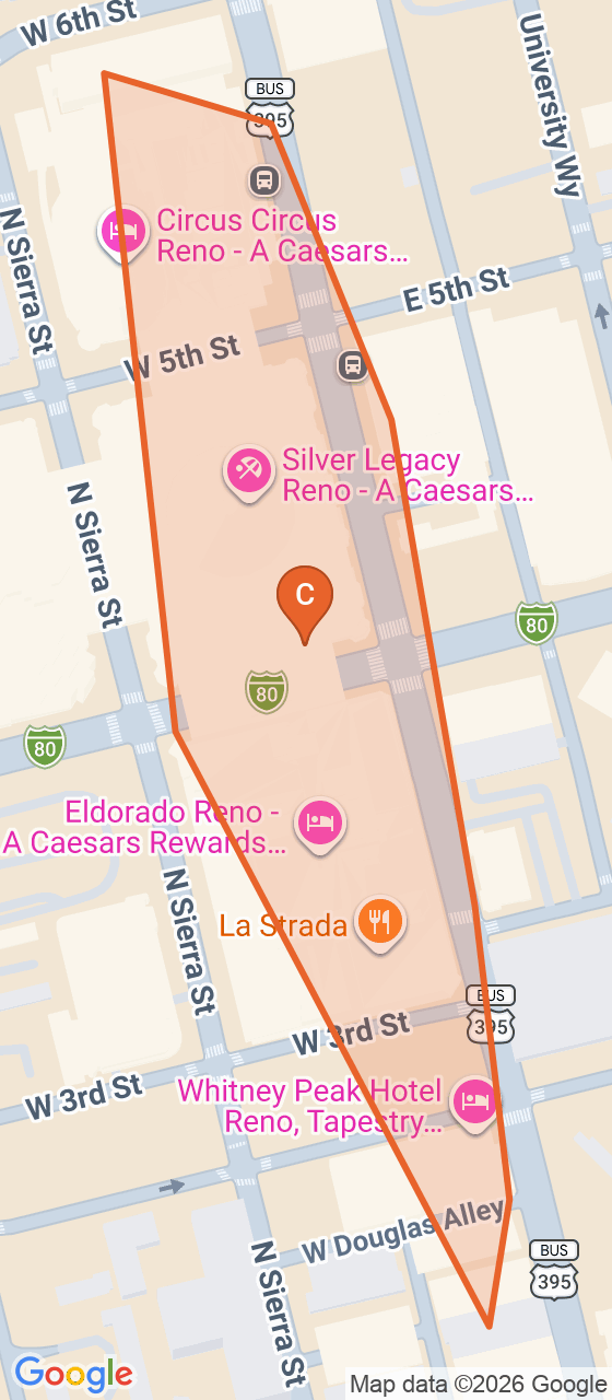 Map of the Downtown game zone in Reno