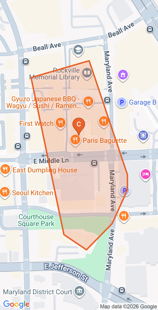 Map of the Rockville Town Center game zone in Rockville