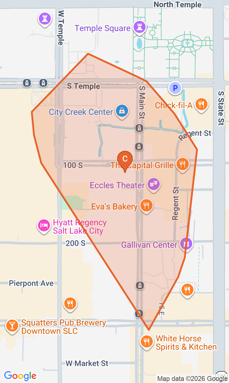 Map of the Downtown SLC game zone in Salt Lake City