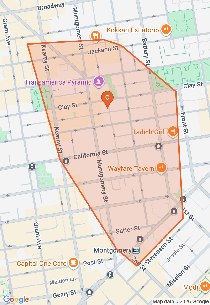 Map of the Financial District game zone in San Francisco