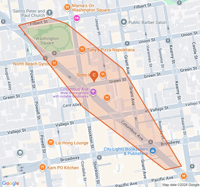 Map of the North Beach game zone in San Francisco