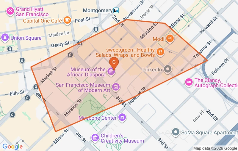 Map of the SoMa game zone in San Francisco