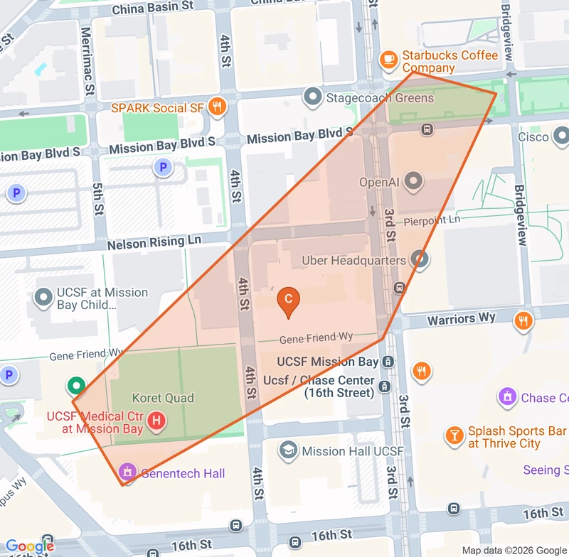 Map of the Mission Bay game zone in San Francisco