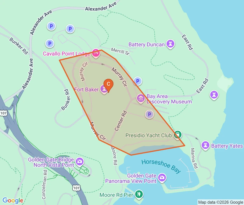 Map of the Fort Baker/Cavallo Point game zone in Sausalito