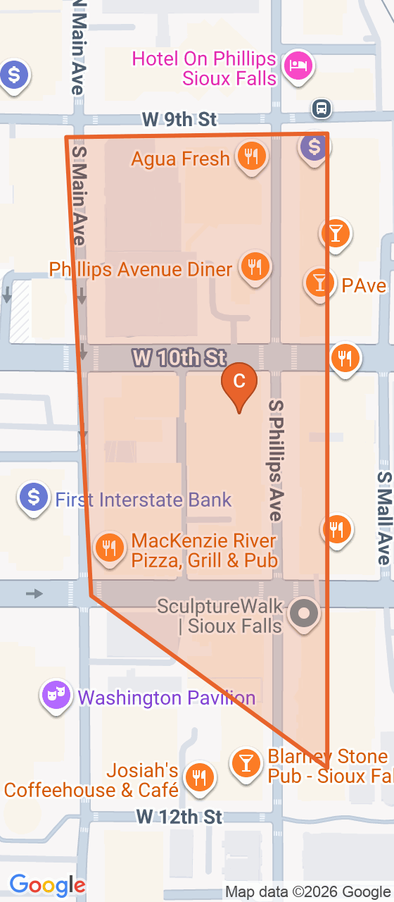 Map of the Downtown game zone in Sioux Falls