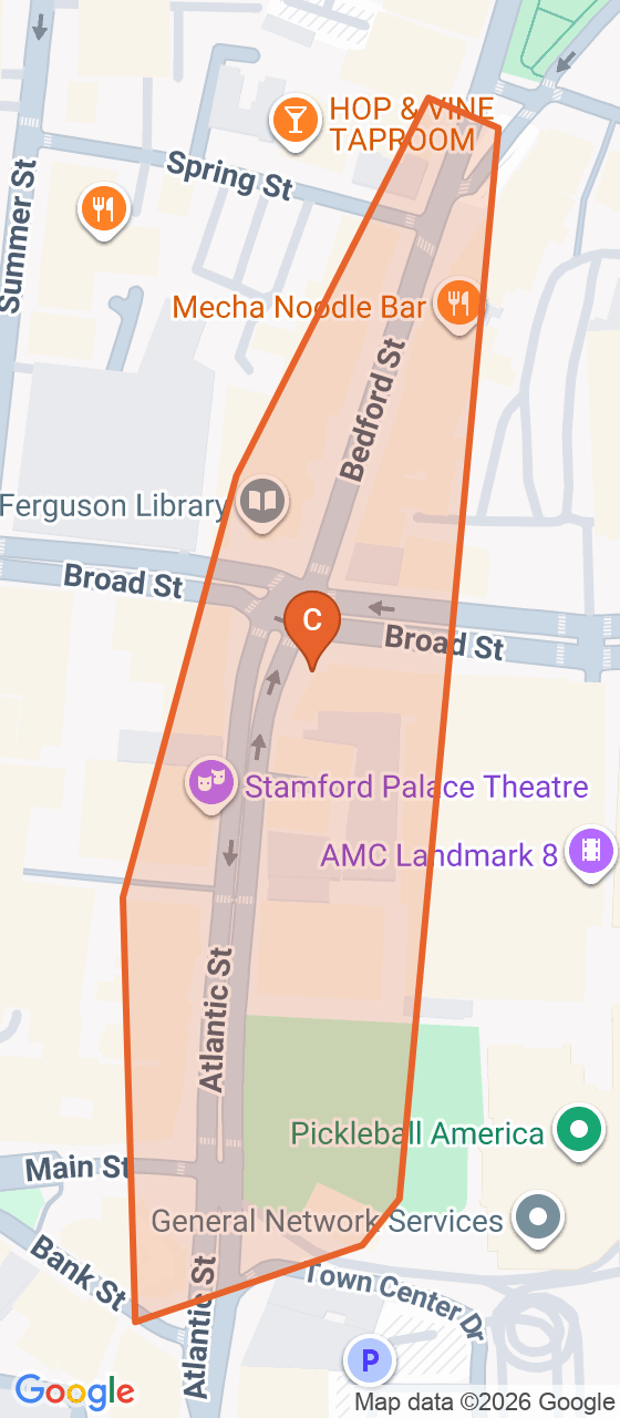 Map of the Downtown Stamford game zone in Stamford