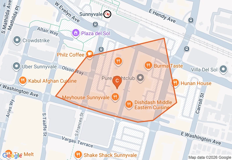 Map of the Heritage District game zone in Sunnyvale
