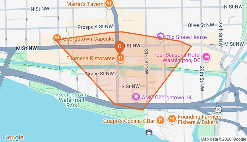 Map of the Georgetown game zone in Washington DC