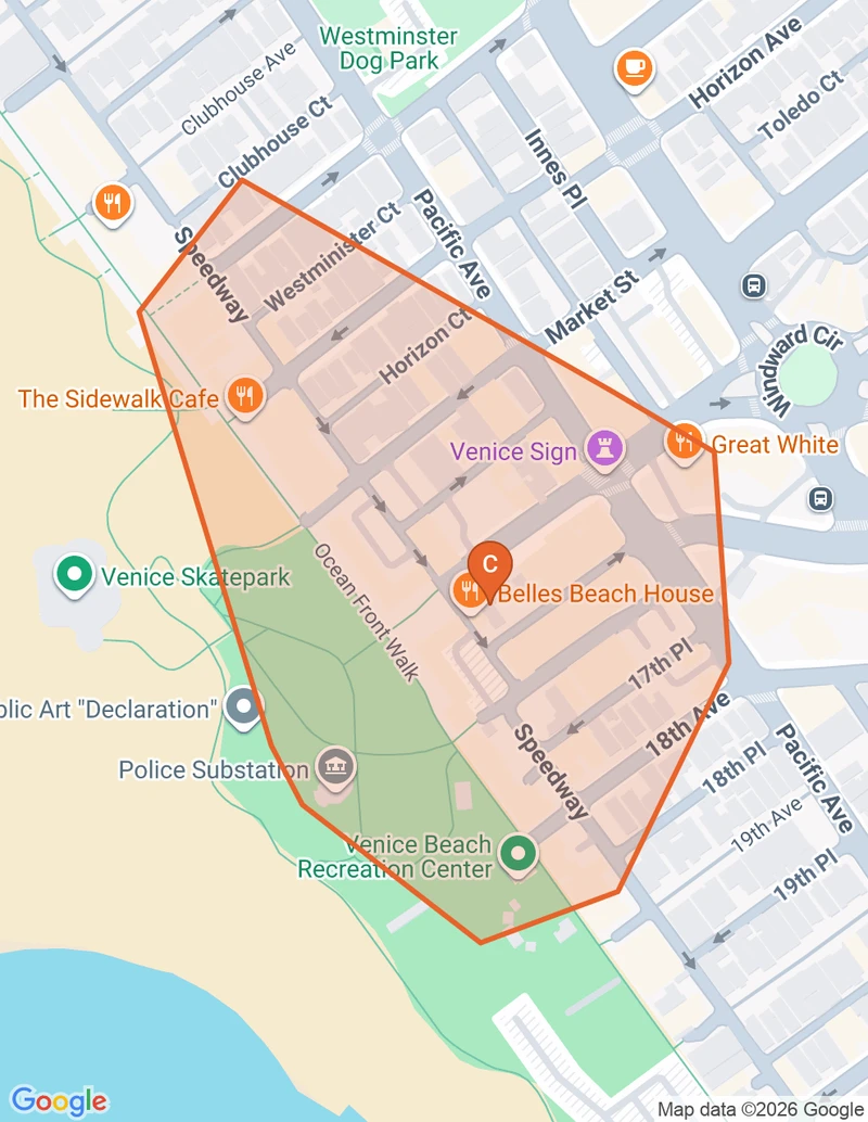 Map of the Venice Beach game zone in Los Angeles