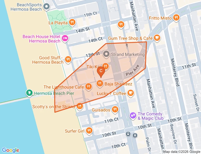 Map of the Hermosa Beach game zone in Los Angeles