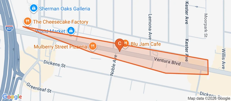 Map of the Sherman Oaks game zone in Los Angeles
