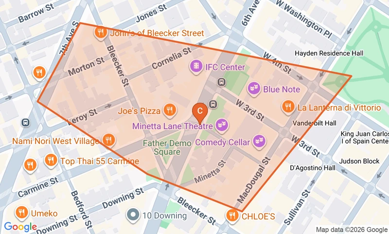 Map of the West Village game zone in New York City