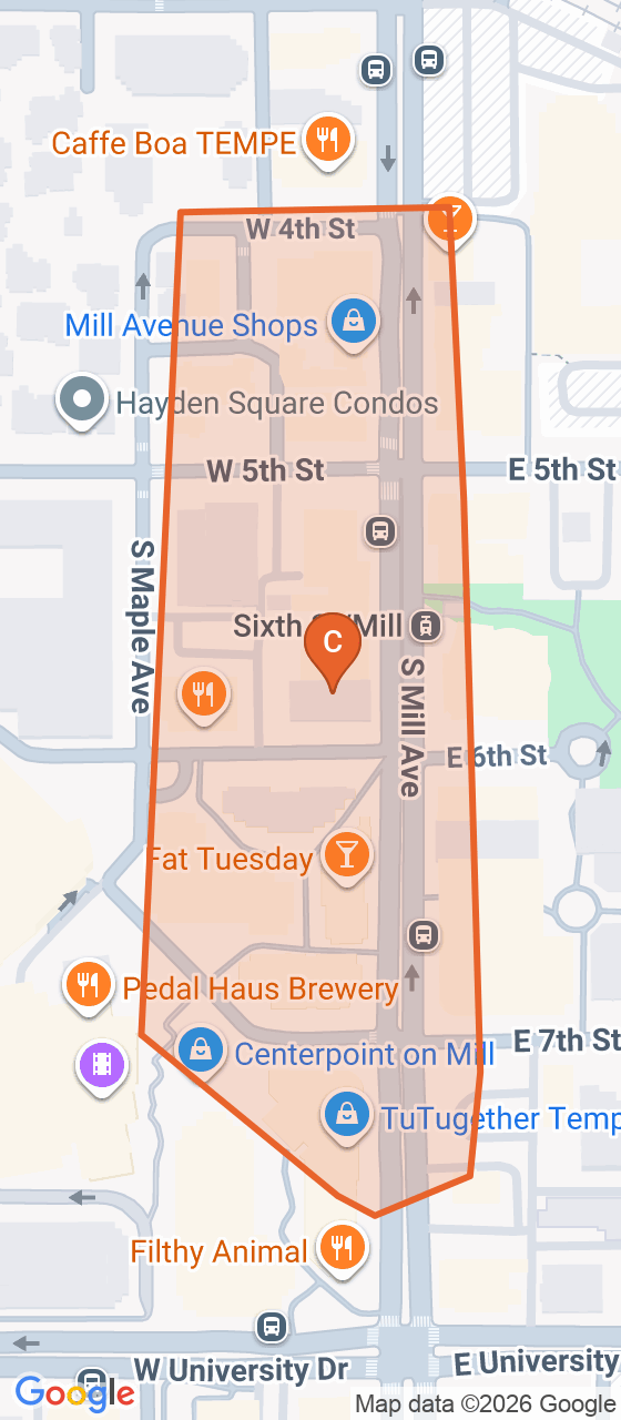 Map of the Mill Avenue game zone in Tempe