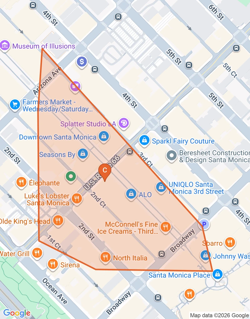 Map of the Santa Monica 3rd St Promenade game zone in Los Angeles