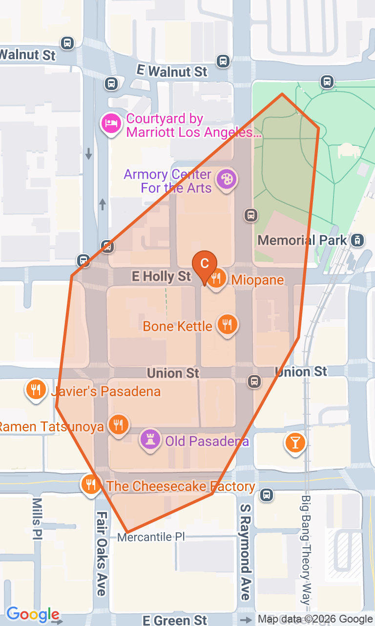 Map of the Pasadena Old Town game zone in Los Angeles