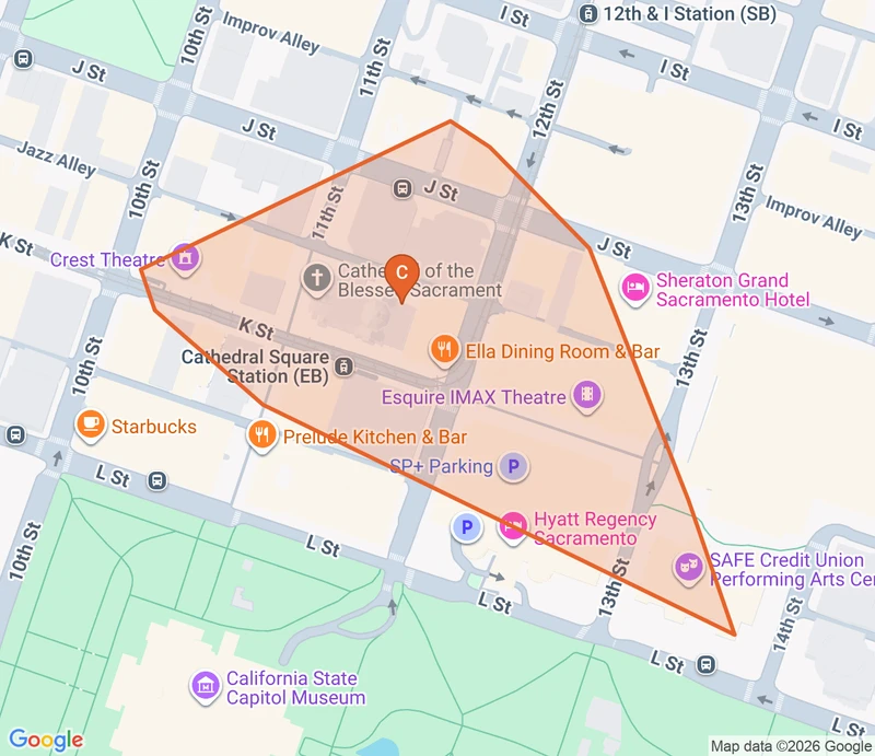 Map of the K Street District game zone in Sacramento