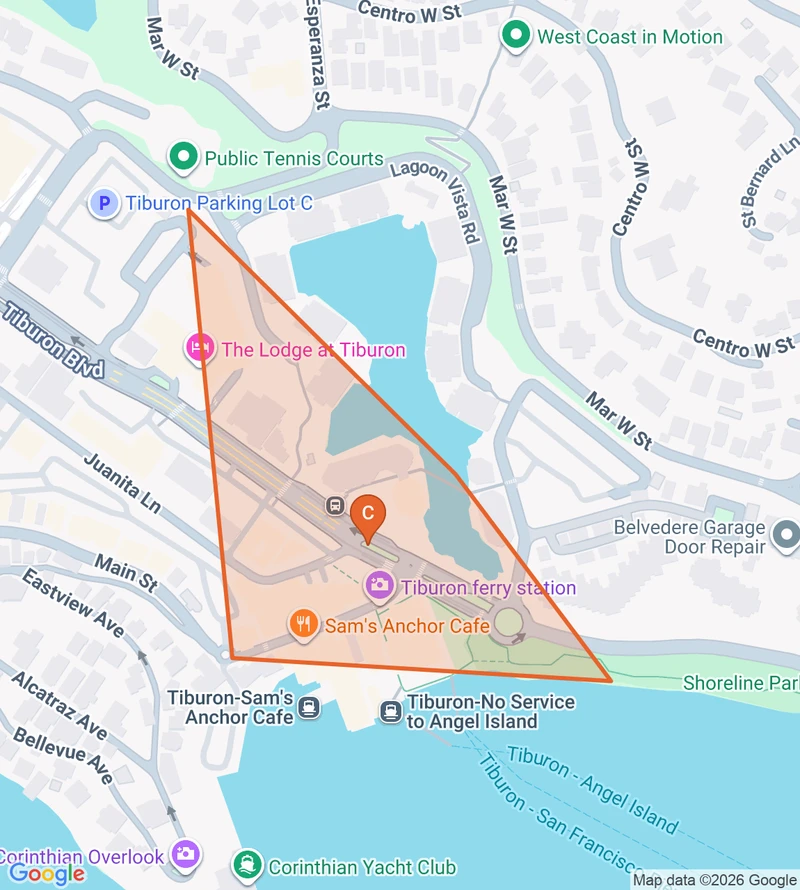 Map of the Downtown Tiburon game zone in Tiburon
