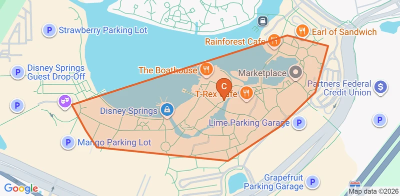 Map of the Disney Springs game zone in Orlando