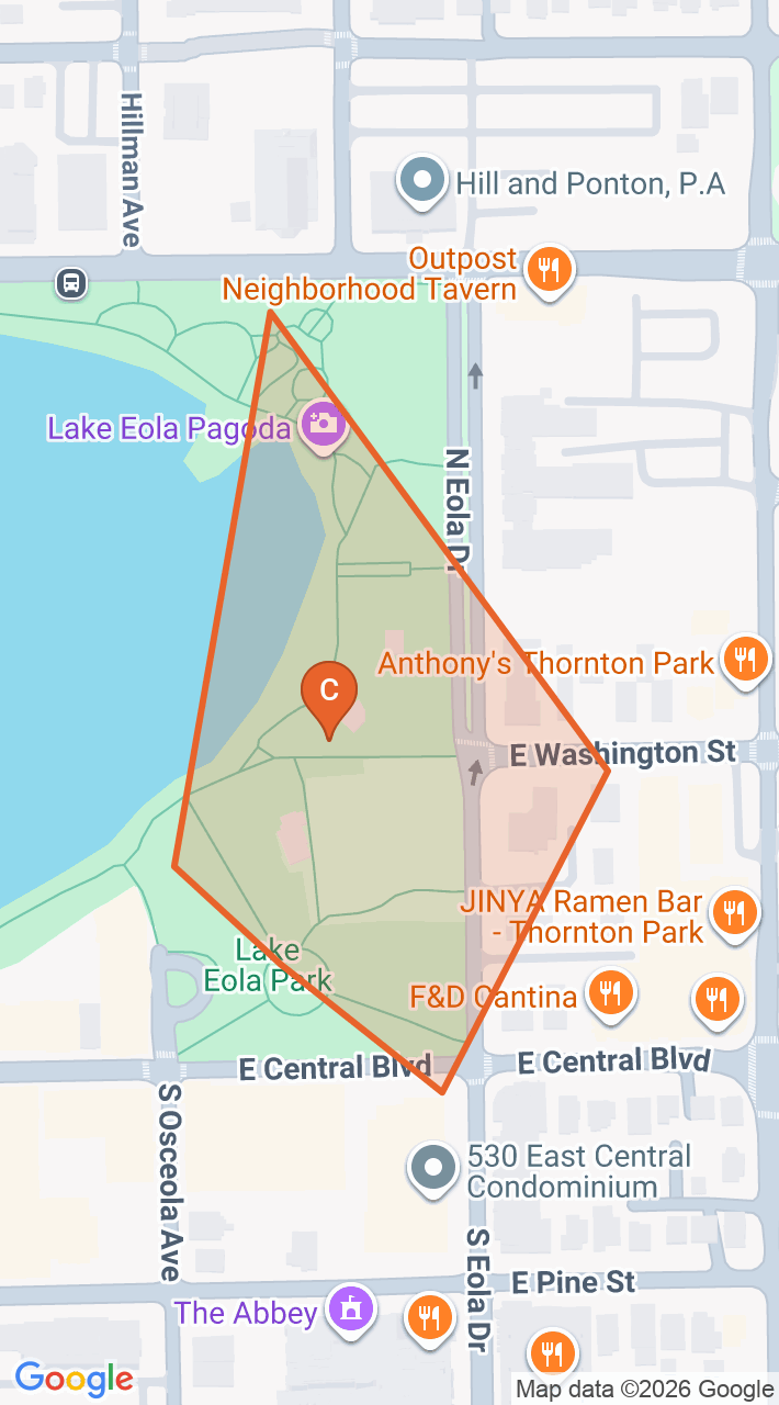 Map of the Lake Eola Thornton Park game zone in Orlando