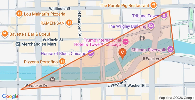 Map of the Riverwalk game zone in Chicago