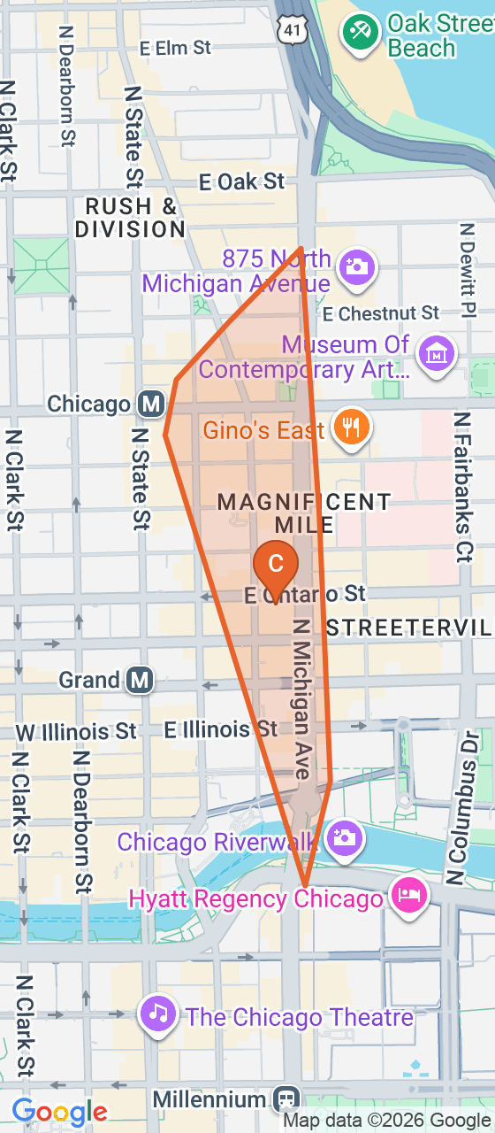 Map of the Magnificent Mile game zone in Chicago