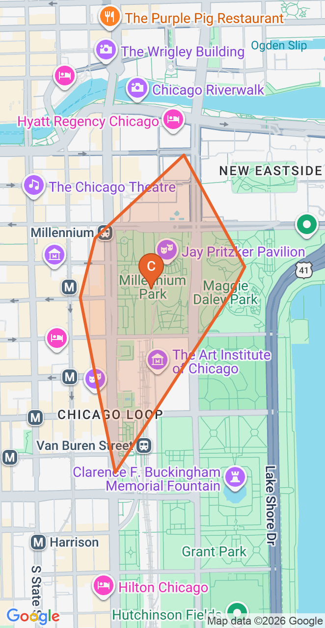Map of the Millennium Park game zone in Chicago