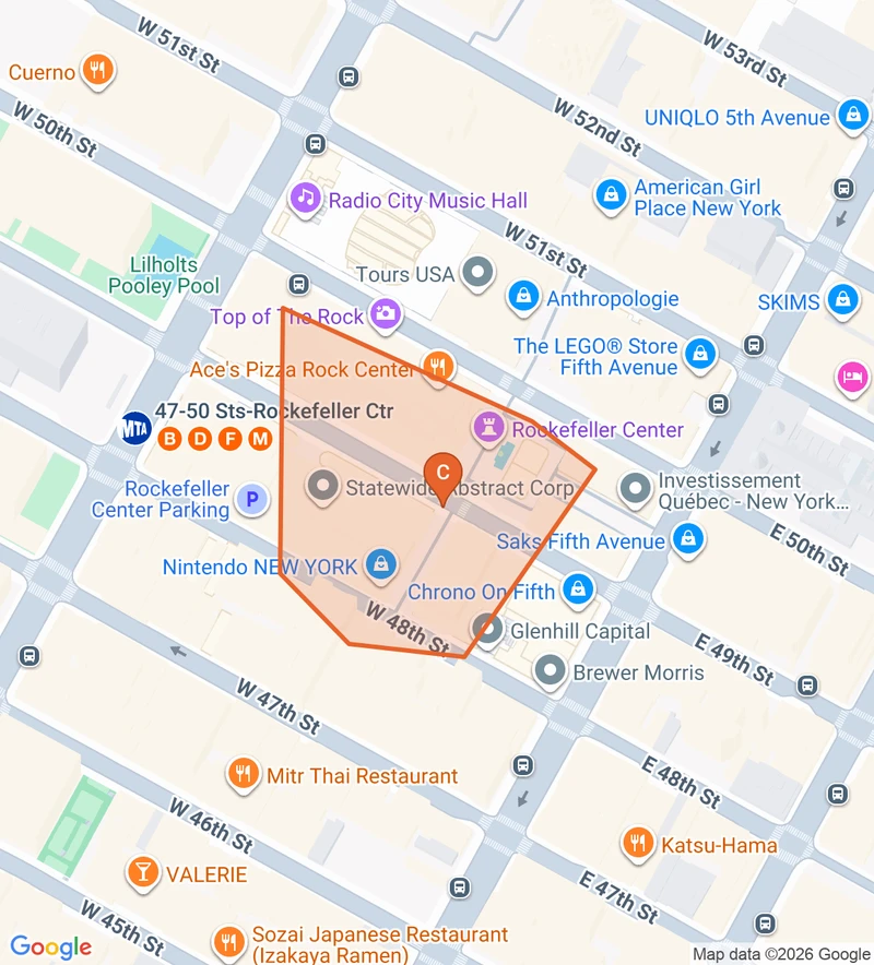 Map of the Rockefeller Center game zone in New York City
